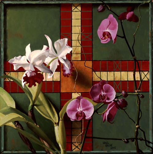 Antique Green Gameboard with Orchids