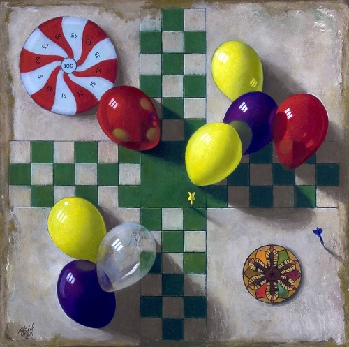 Green Checkerboard with Balloons & Darts